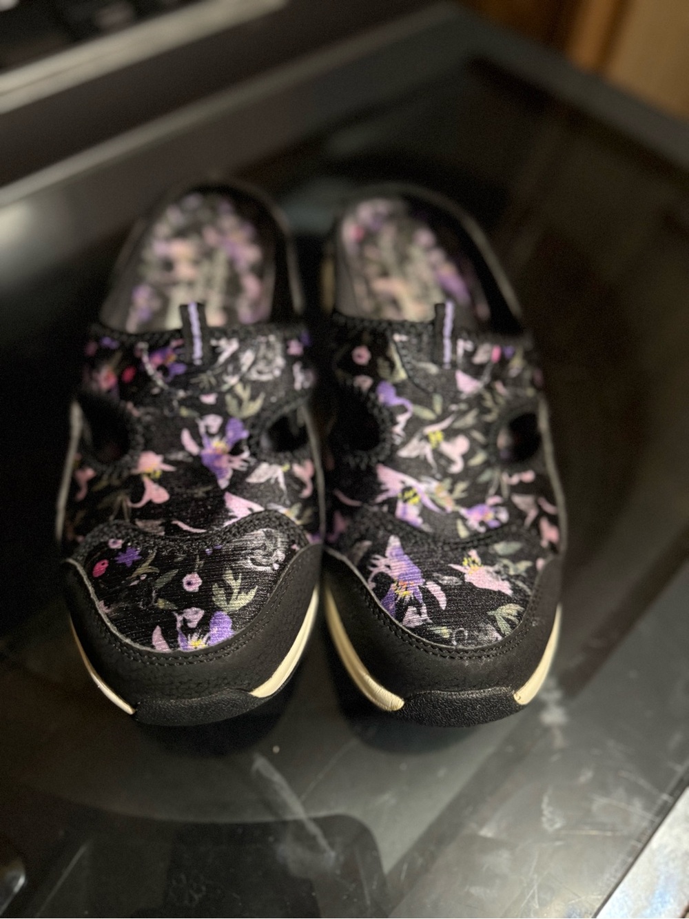 Skechers Black Floral Slip-On Clogs